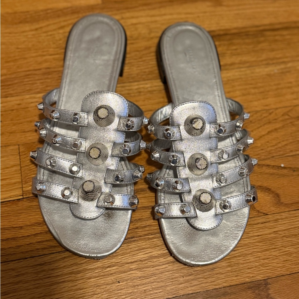 Balenciaga Silver Studded Slide Sandals